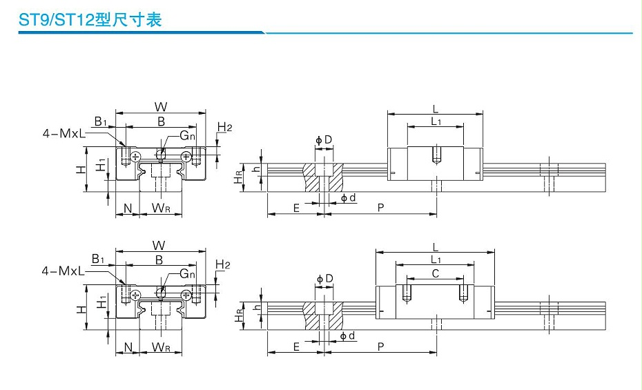 雅威達(dá)微型直線(xiàn)導(dǎo)軌規(guī)格ST9C-03